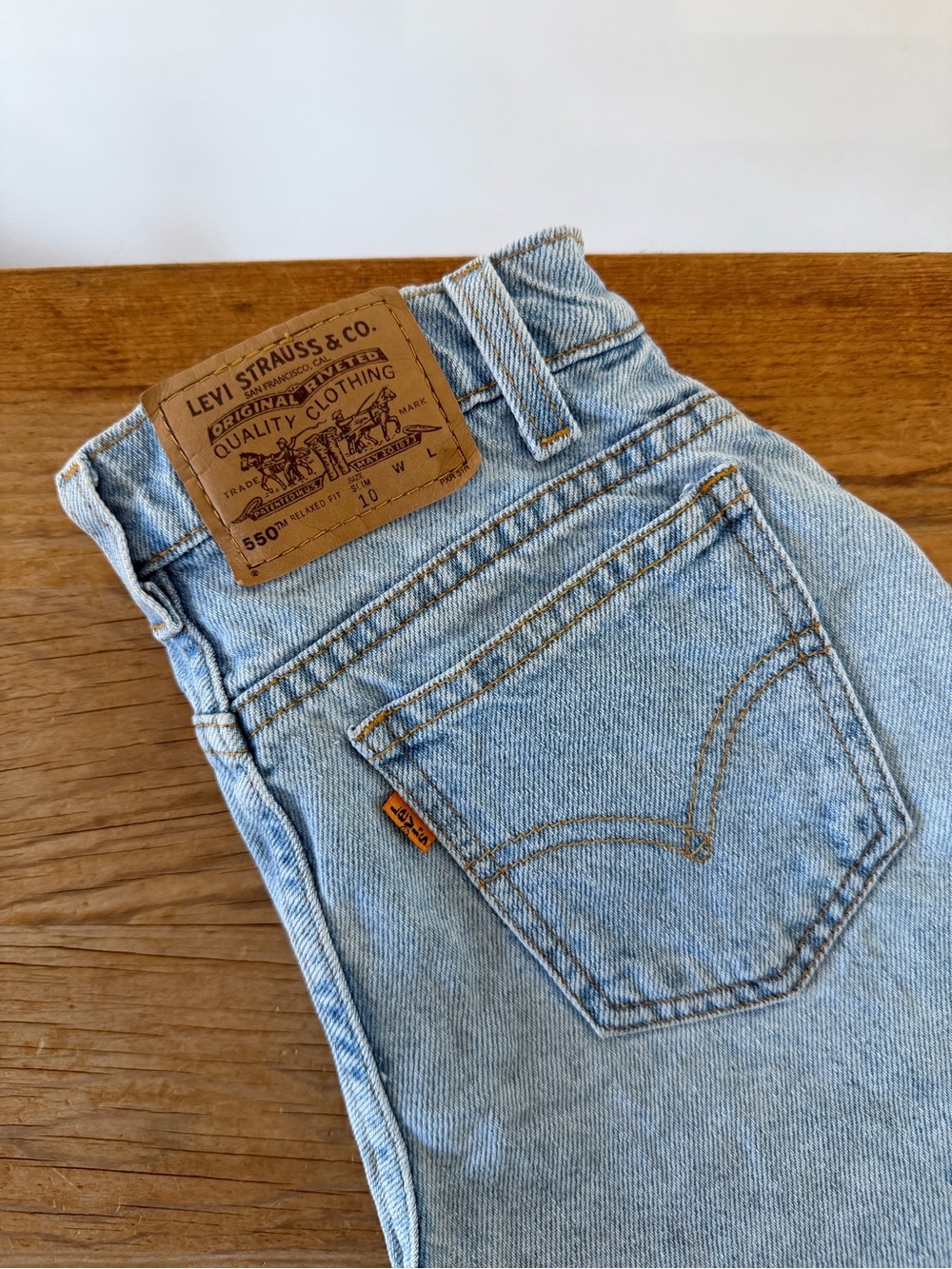 Vtg Levis 501 Orange Tab Denim Jean Shorts Light Wash Knee Length Boys Girls 10